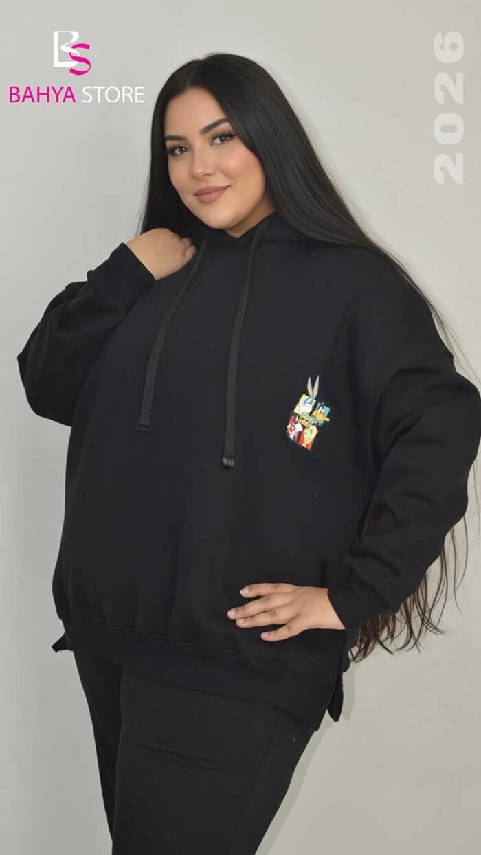 ⁦هودي مطبوع كرتوني اسود⁩ - الصورة ⁦3⁩