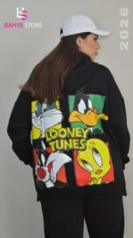 هودي مطبوع كرتوني اسود